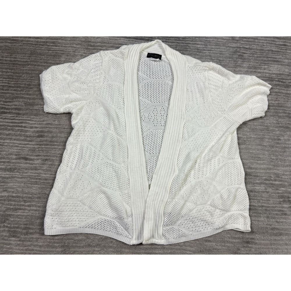 Yarn‎ Art Sweater Womens 2X Ivory Acrylic Short Sleeve Open Front Made in USA